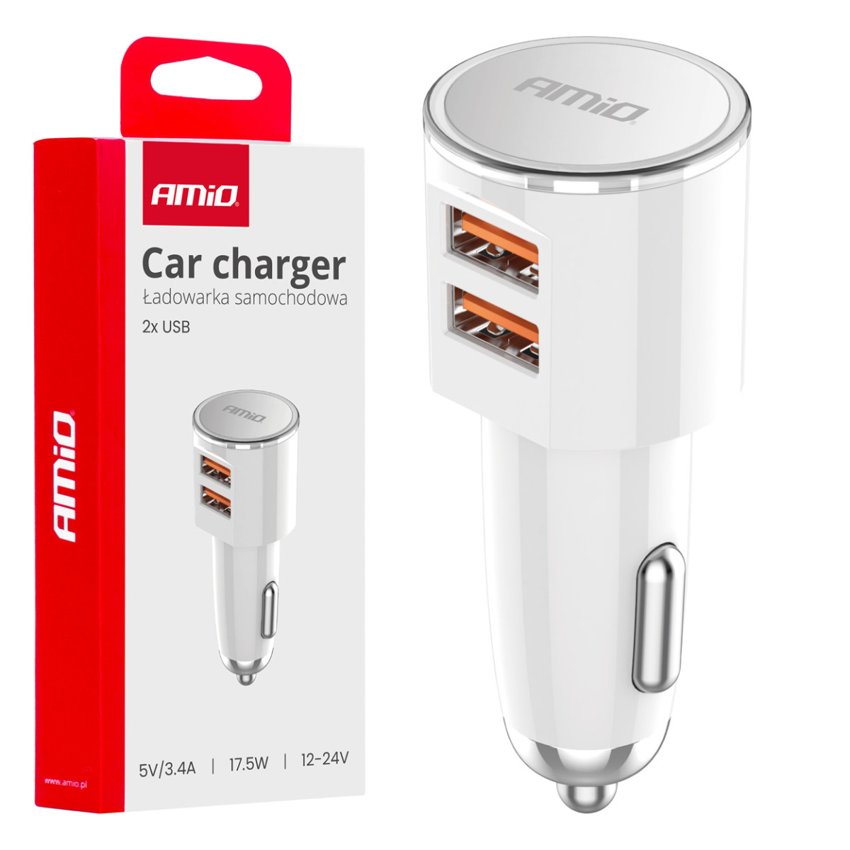 Autolaadija 2x USB-A 3.4A 12/24V AMiO-03888