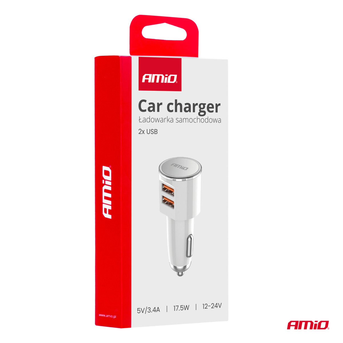 Autolaadija 2x USB-A 3.4A 12/24V AMiO-03888