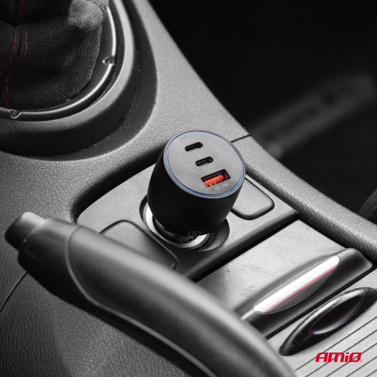 Autolaadija 2x USB-C + USB-A 12/24V 100W AMIO-04371