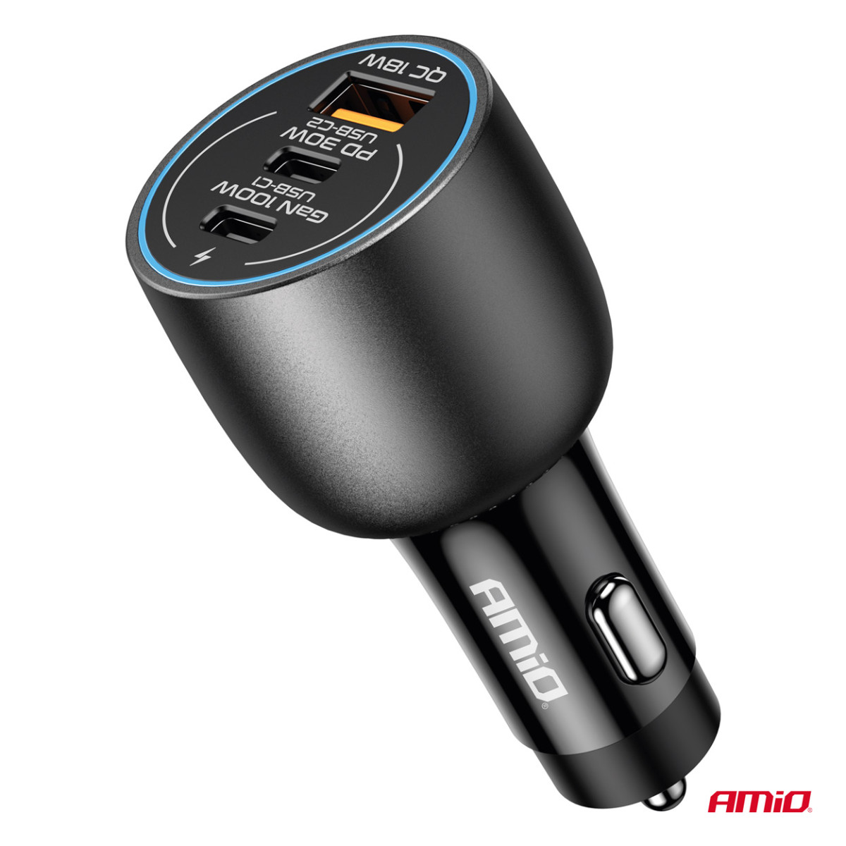 Autolaadija 2x USB-C + USB-A 12/24V 100W AMIO-04371
