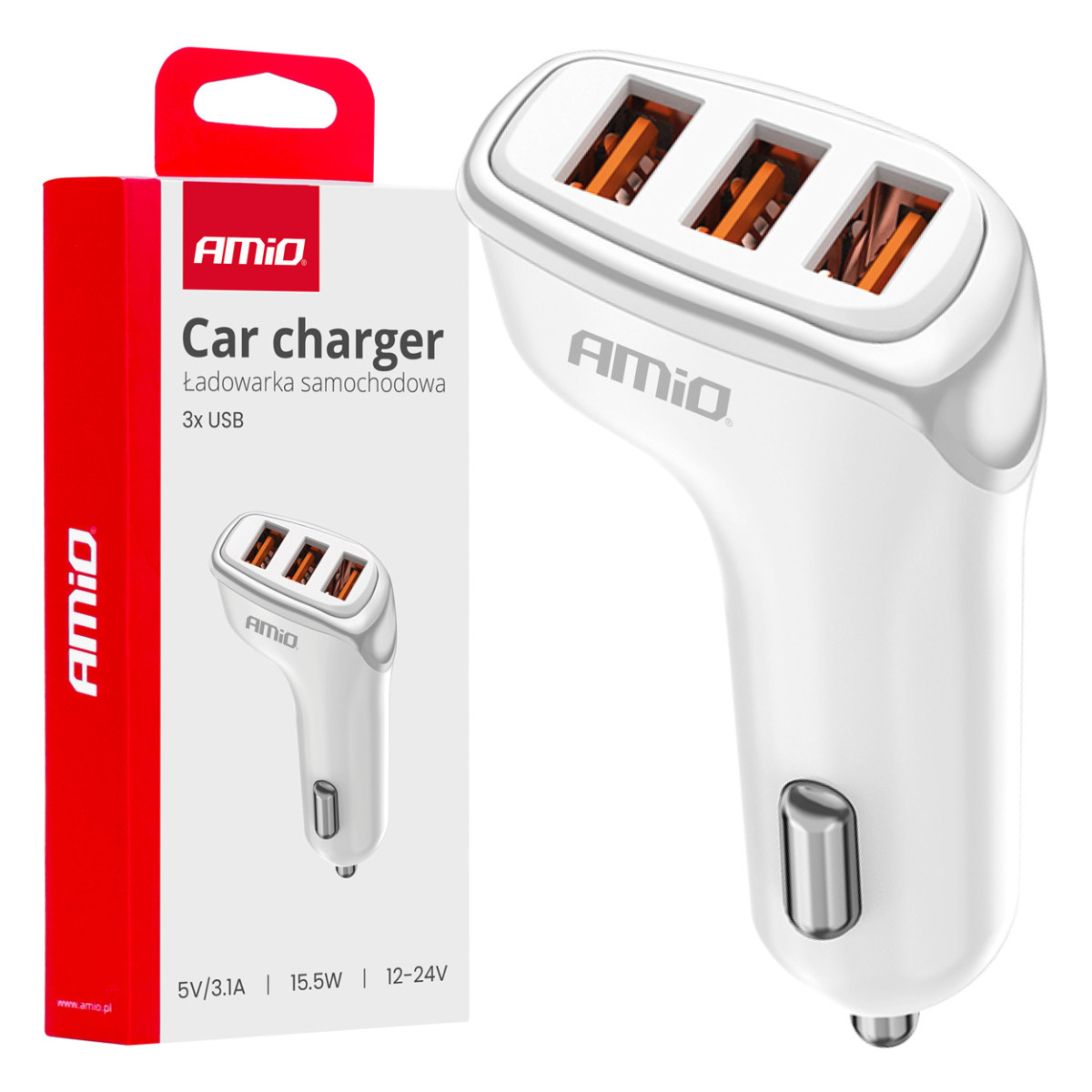 Autolaadija 3x USB-A 3.1A 12/24V AMiO-03885