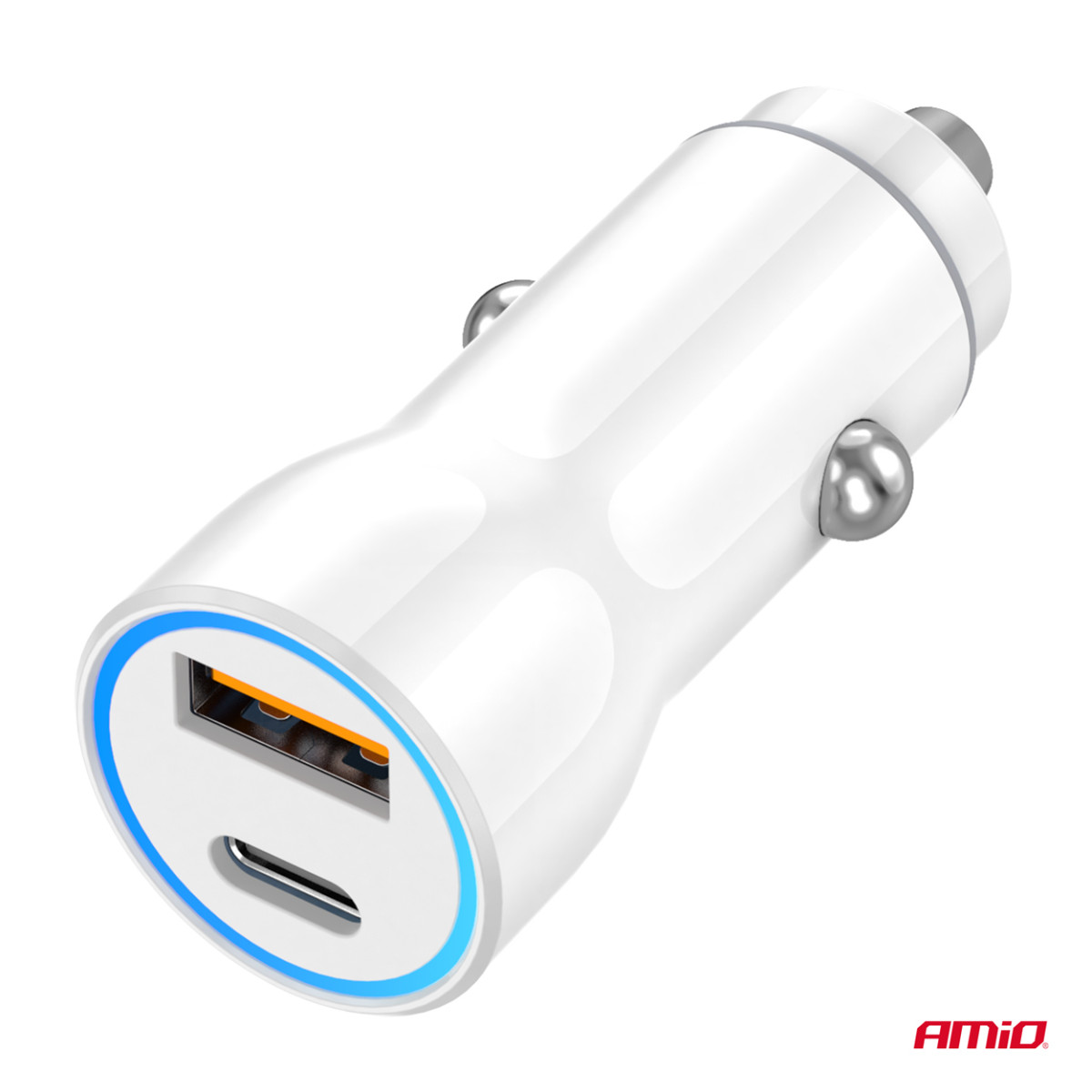 Autolaadija USB-A + USB-C 20W 12/24V AMiO-03881
