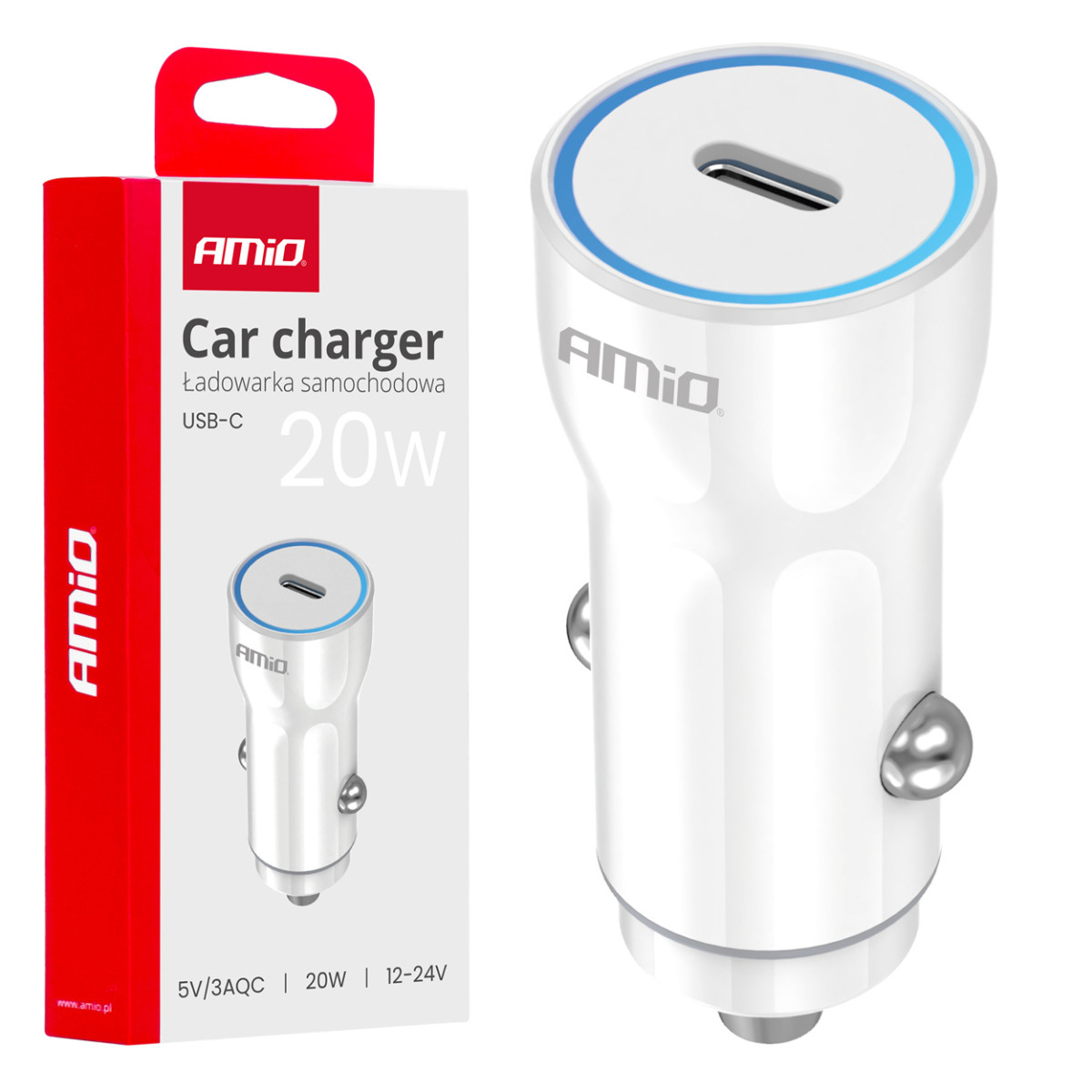 Autolaadija USB-C 20W 12/24V AMiO-03880