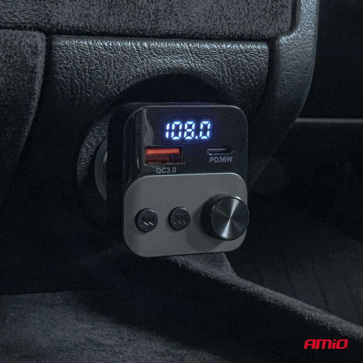 Auto FM-saatja, 1×USB-A 1×USB-C 12V 24V AMIO-04647