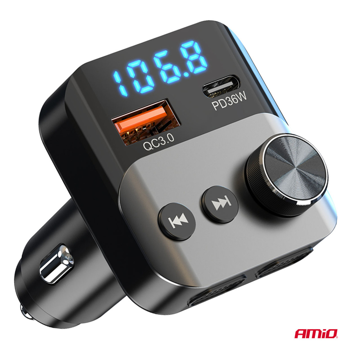 Auto FM-saatja, 1×USB-A 1×USB-C 12V 24V AMIO-04647