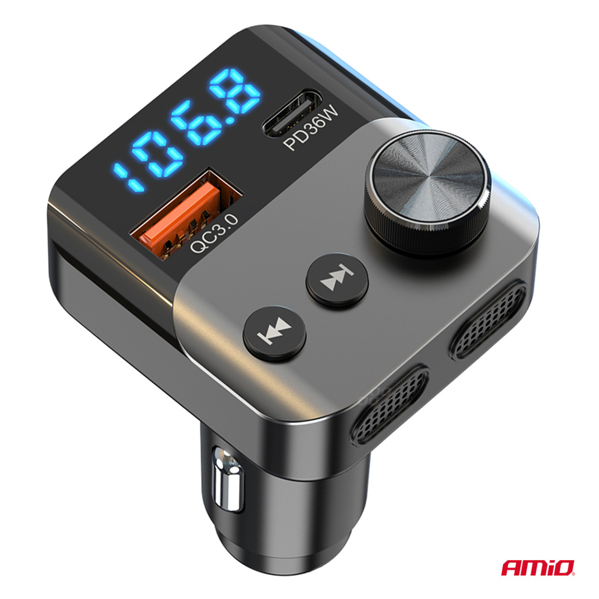 Auto FM-saatja, 1×USB-A 1×USB-C 12V 24V AMIO-04647