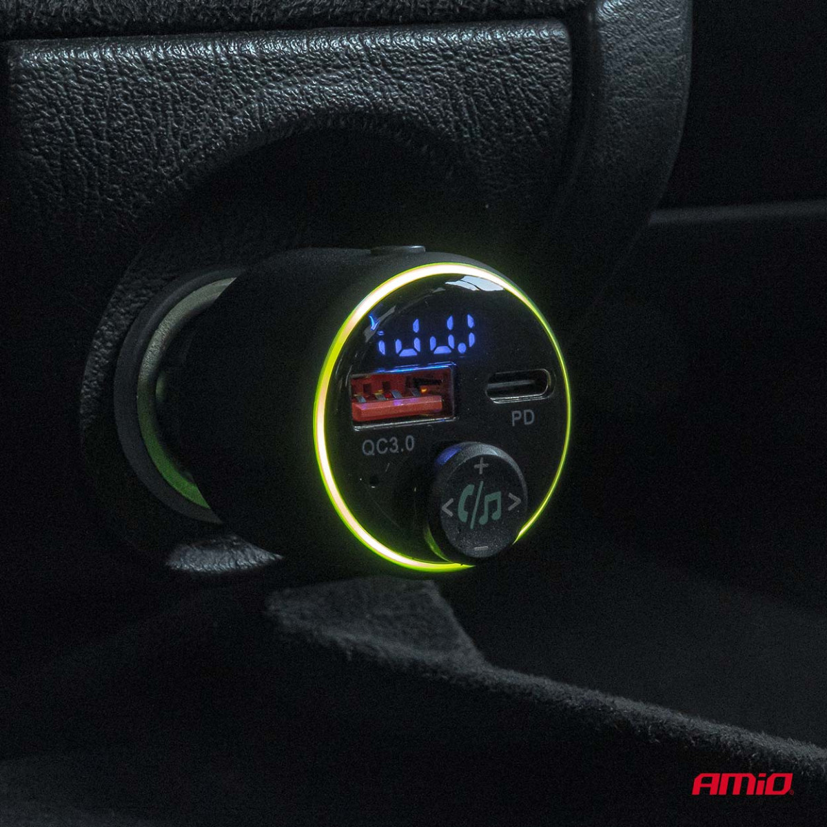 Auto FM-saatja, 1×USB-A 1×USB-C 12V 24V AMIO-04655
