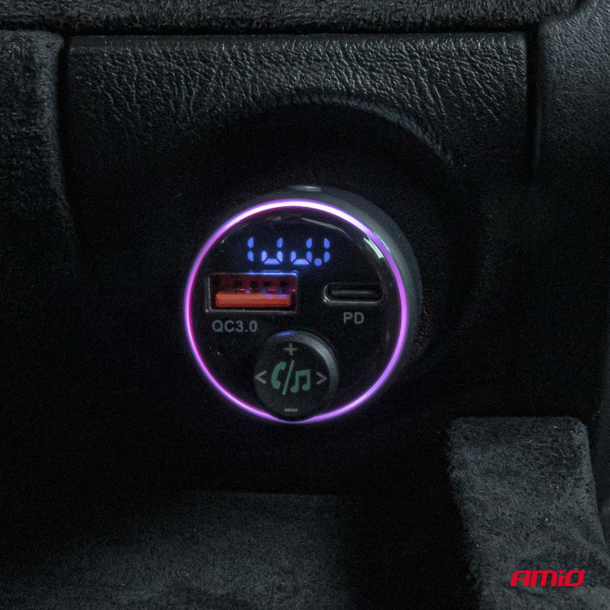 Auto FM-saatja, 1×USB-A 1×USB-C 12V 24V AMIO-04655