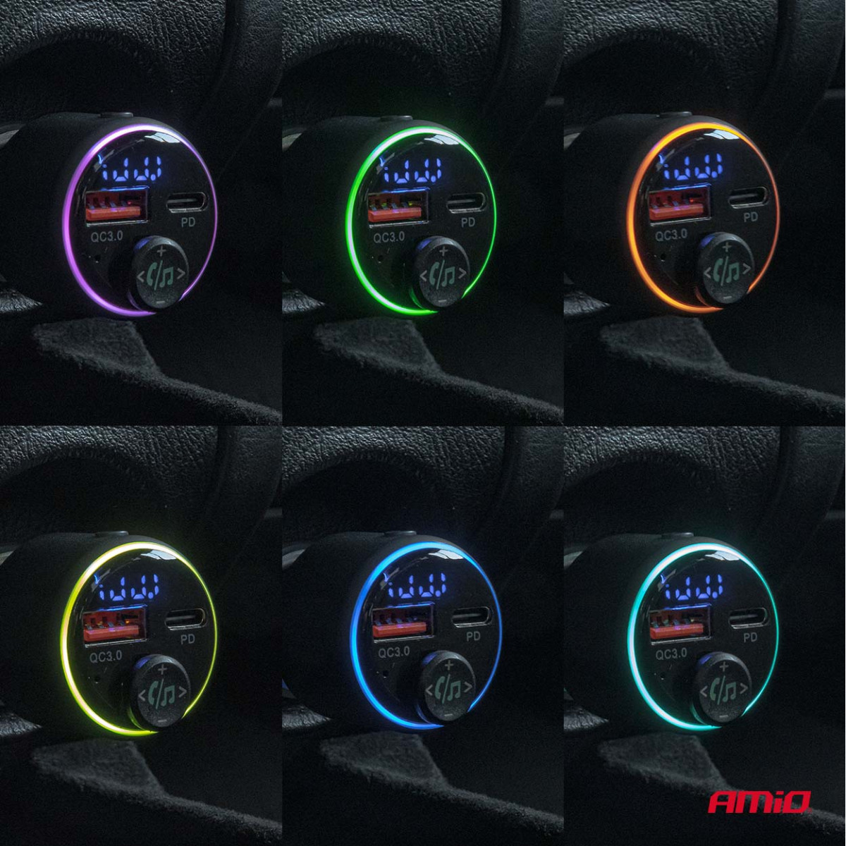 Auto FM-saatja, 1×USB-A 1×USB-C 12V 24V AMIO-04655