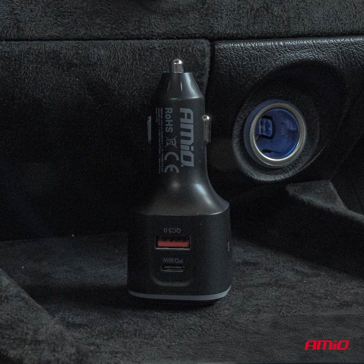 Auto FM-saatja, 1×USB-A 2×USB-C 12V 24V AMIO-04651