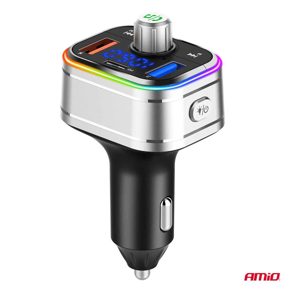 Auto FM-saatja, FM 2×USB-A 1×USB-C microSD 12V 24V AMIO-04652