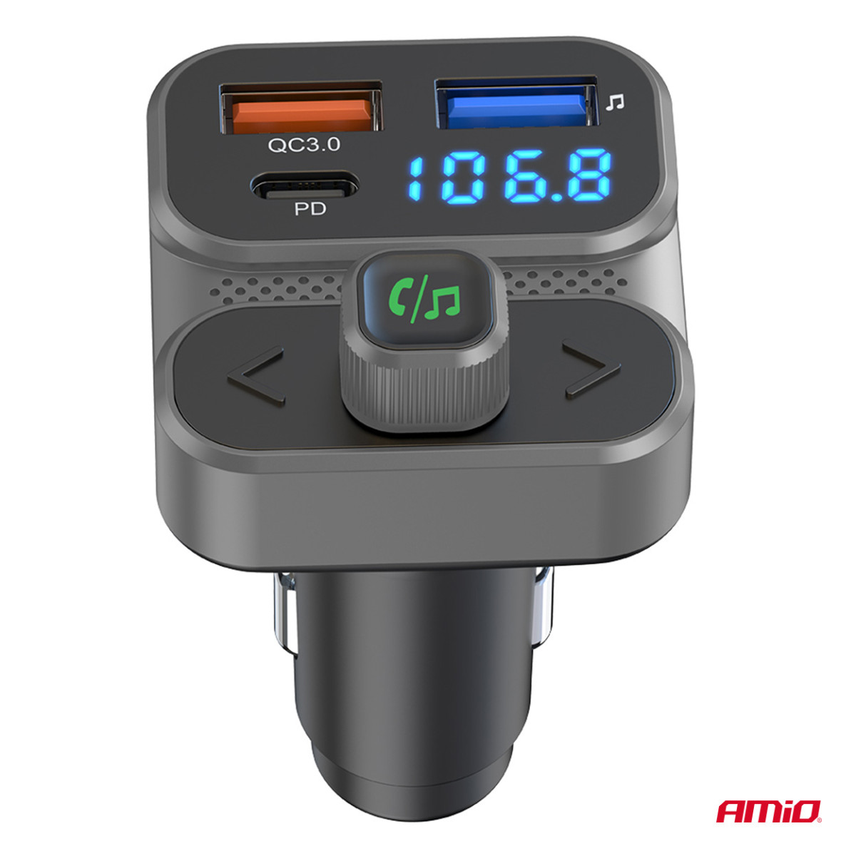 Auto FM-saatja, 2×USB-A 1×USB-C 12V 24V AMIO-04649