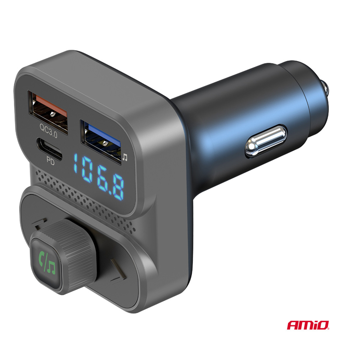 Auto FM-saatja, 2×USB-A 1×USB-C 12V 24V AMIO-04649