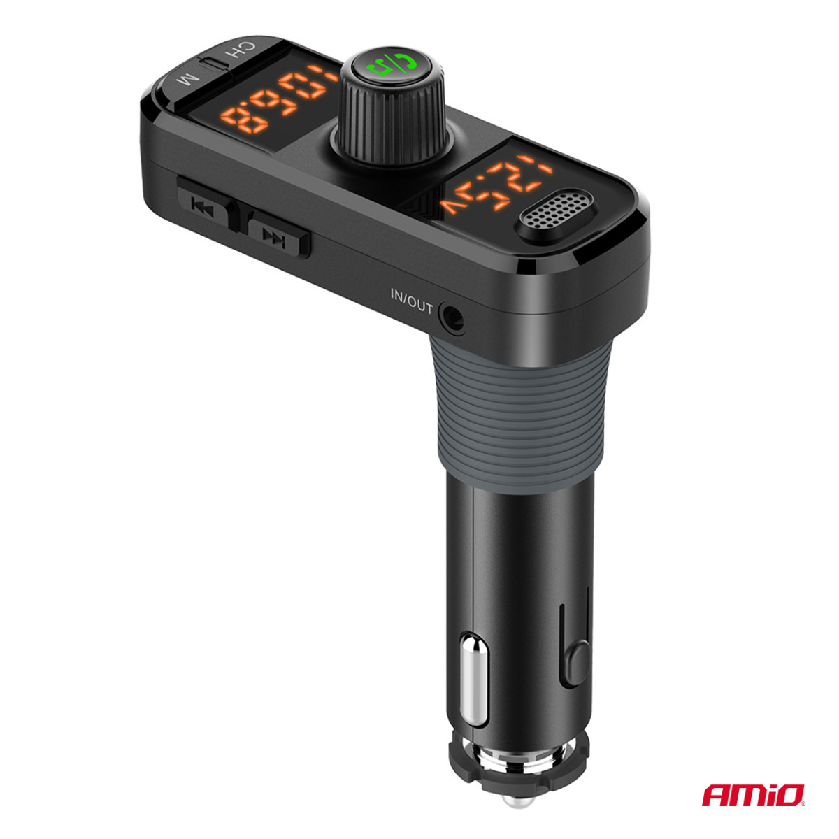 Auto FM-saatja, 2×USB-A 1×USB-C microSD 12V 24V AMIO-04653