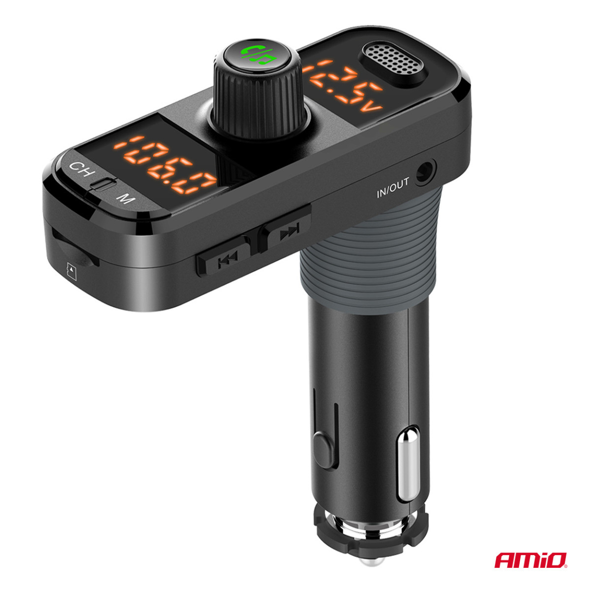 Auto FM-saatja, 2×USB-A 1×USB-C microSD 12V 24V AMIO-04653
