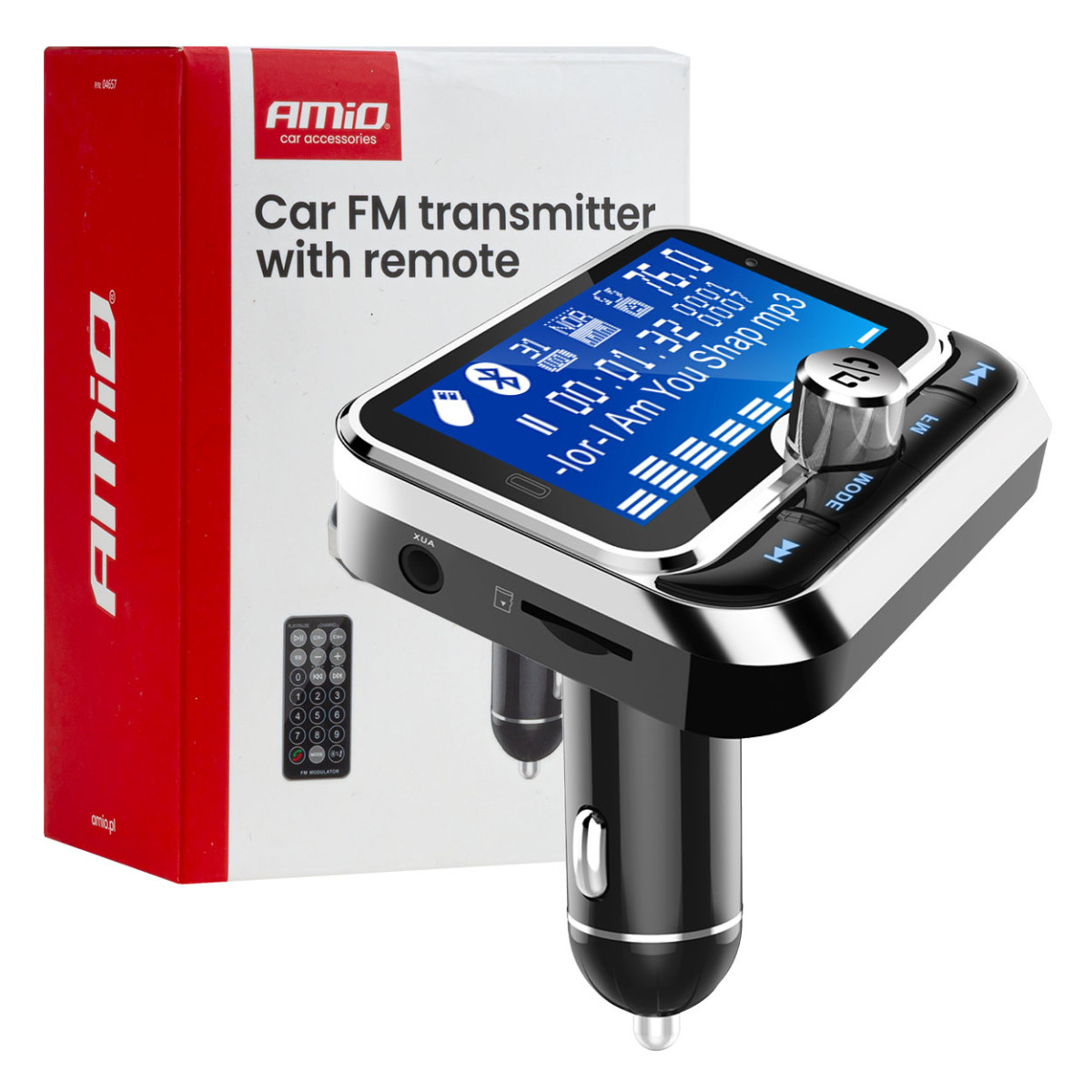 Auto FM-saatja puldiga, 2×USB-A 12V 24V AMIO-04657