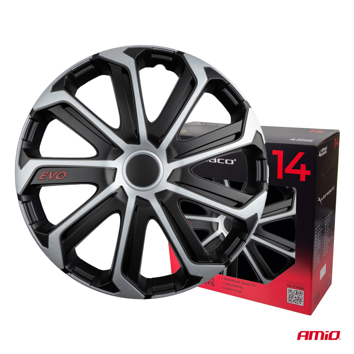 Rattakatted 4 tk. EVO, mustad ja hõbedased 14"