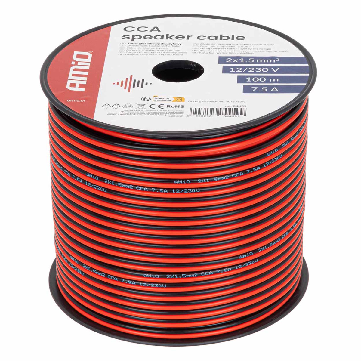 Kahesooneline CCA-kaabel, 2x1,5mm² 100m 7,5A AMIO-04459