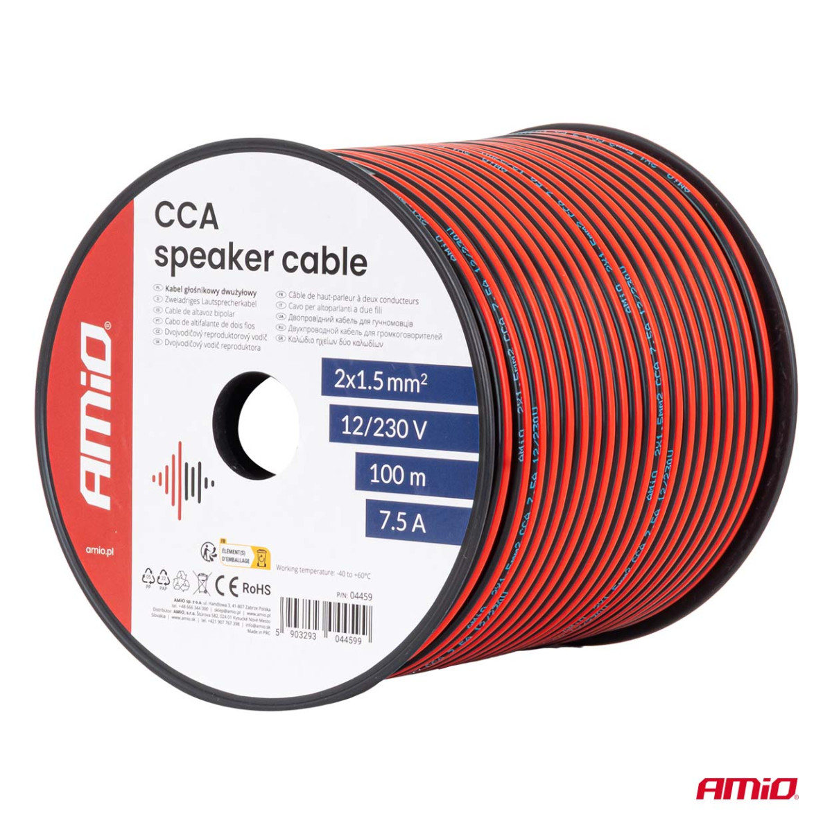 Kahesooneline CCA-kaabel, 2x1,5mm² 100m 7,5A AMIO-04459