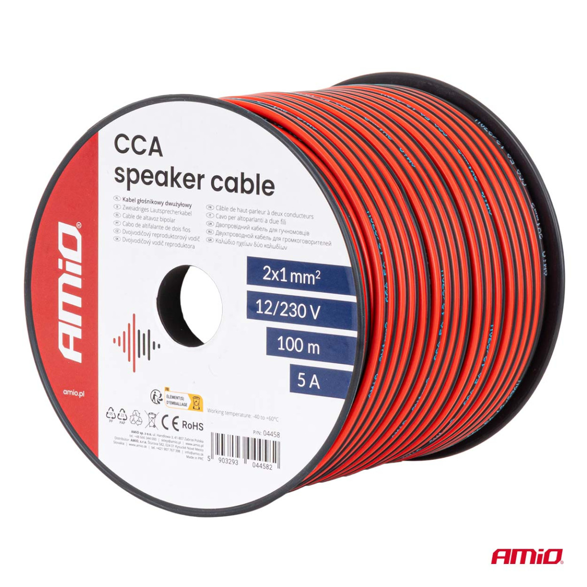 Kahesooneline CCA kaabel, 2x1mm² 100m 5A AMIO-04458