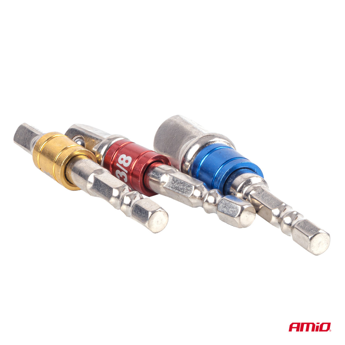Kruvikeeraja padrunvõtmete adapterite komplekt, 1/4" / 3/8" / 1/2", 3 tk, AMIO-04936