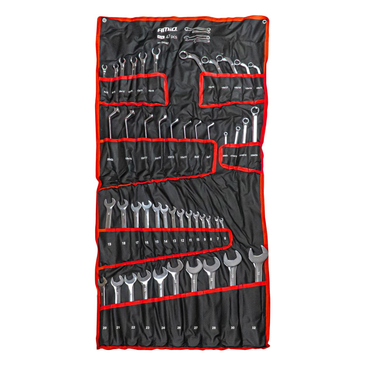 Lehtsilmusvõtmete komplekt, CrV, 47 osa, AMIO-04982