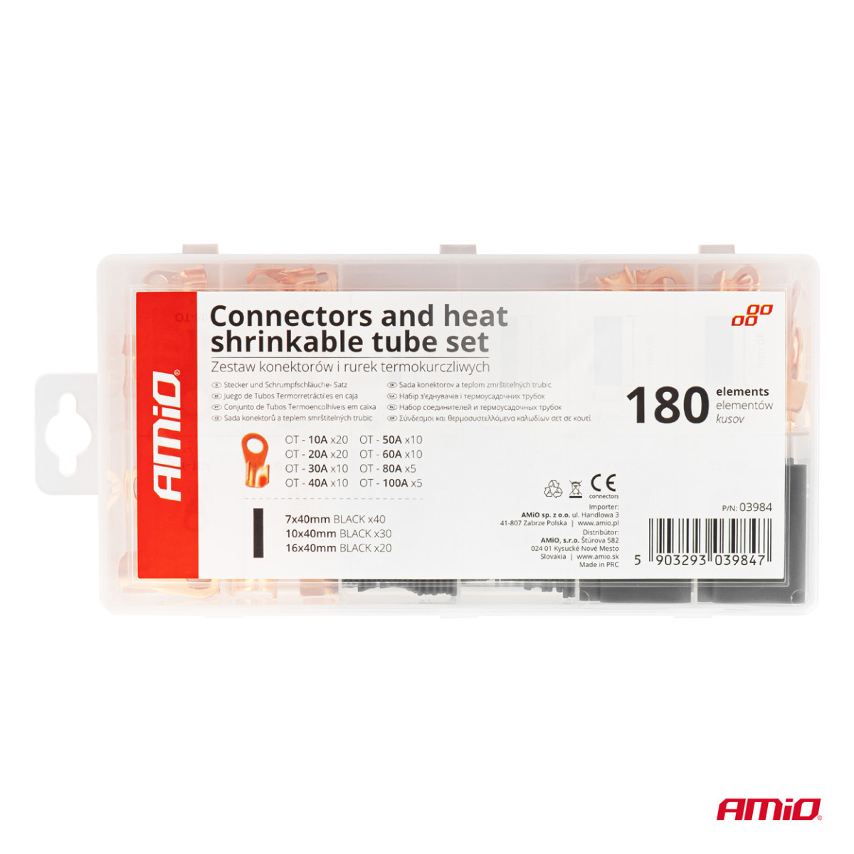 Vaskrõngasühenduste ja termokahanevate hülsside komplekt, 180 tk, AMIO-03984