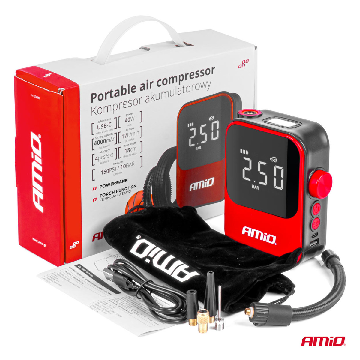 Juhtmevaba autokompressor 40W koos akupangaga AMIO-03690