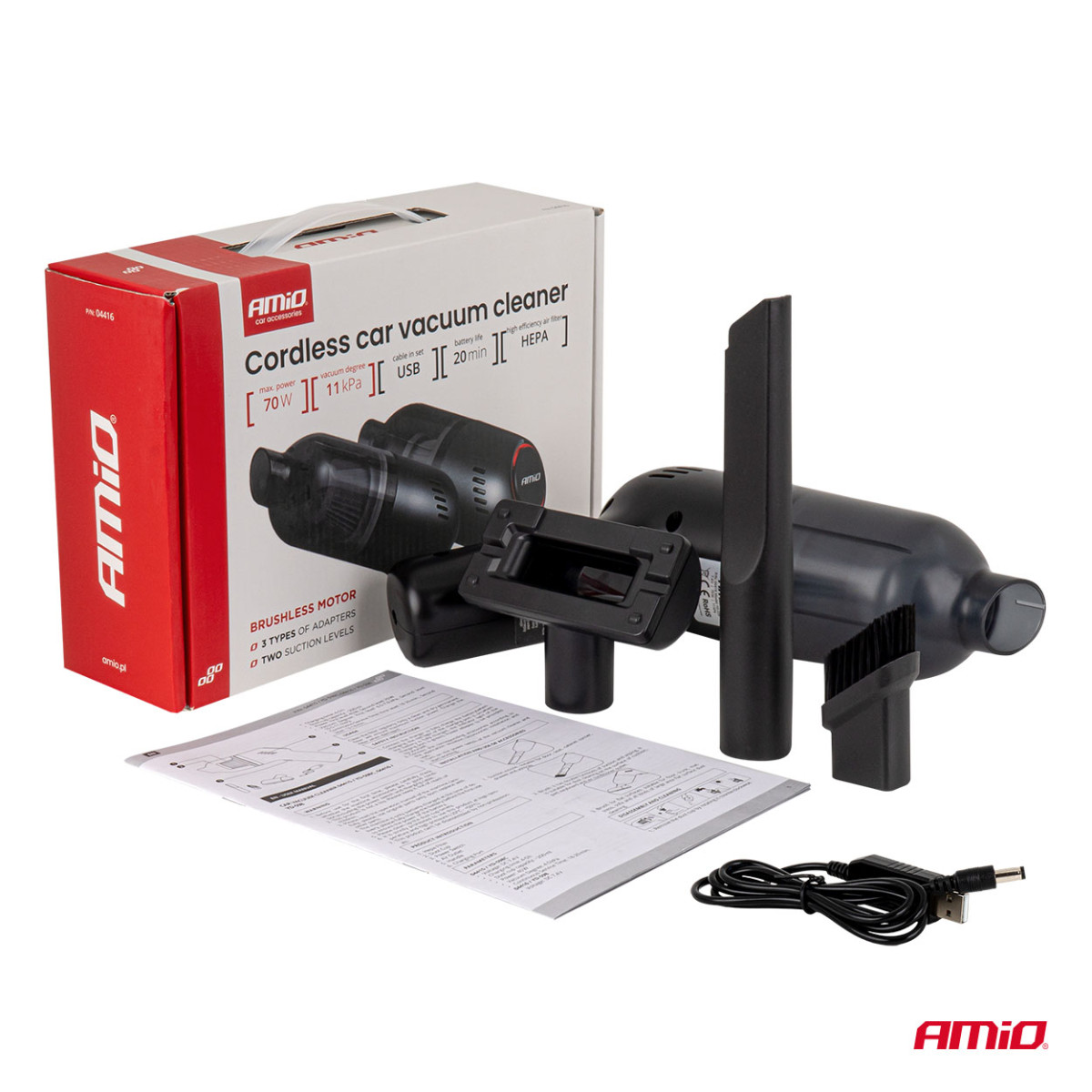 Juhtmeta autotolmuimeja 70 W, 11 kPa, USB-C, HEPA filtriga, VC-08 AMIO-04416