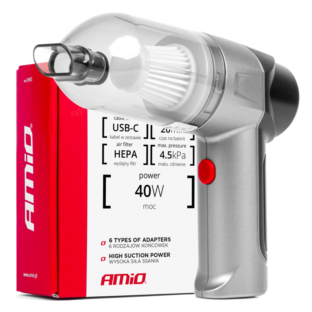 Juhtmeta autotolmuimeja 40 W, 4000 mAh, HEPA filtriga, 4,5 kPa AMiO-03692