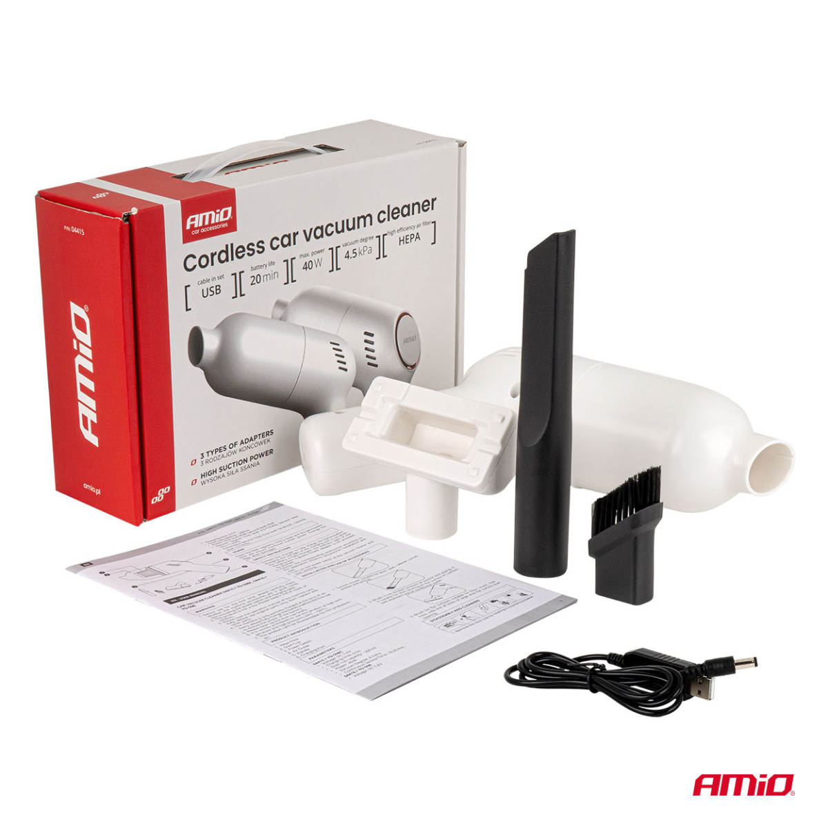 Juhtmeta autotolmuimeja 40 W, 4,5 kPa, USB-C, HEPA filtriga, VC-07 AMIO-04415