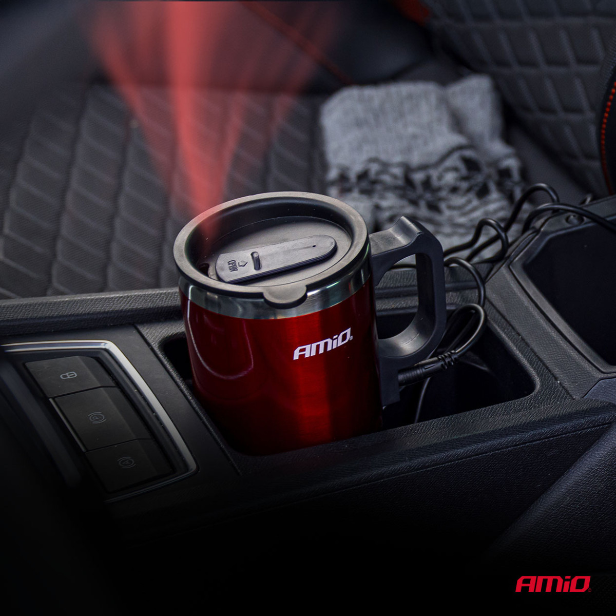 Autokannu tass, 450 ml 12V, punane, AMIO-02177