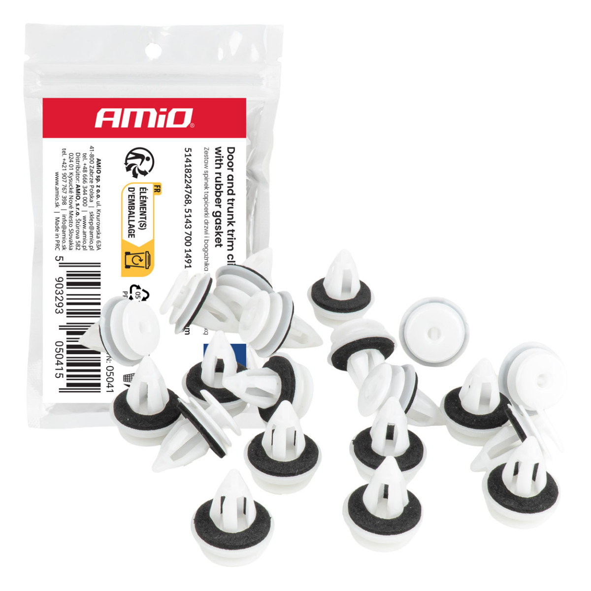 Ukse- ja pagasiruumi polstri klambrite komplekt kummitihendiga 20 mm, 20 tk, AMIO-05041