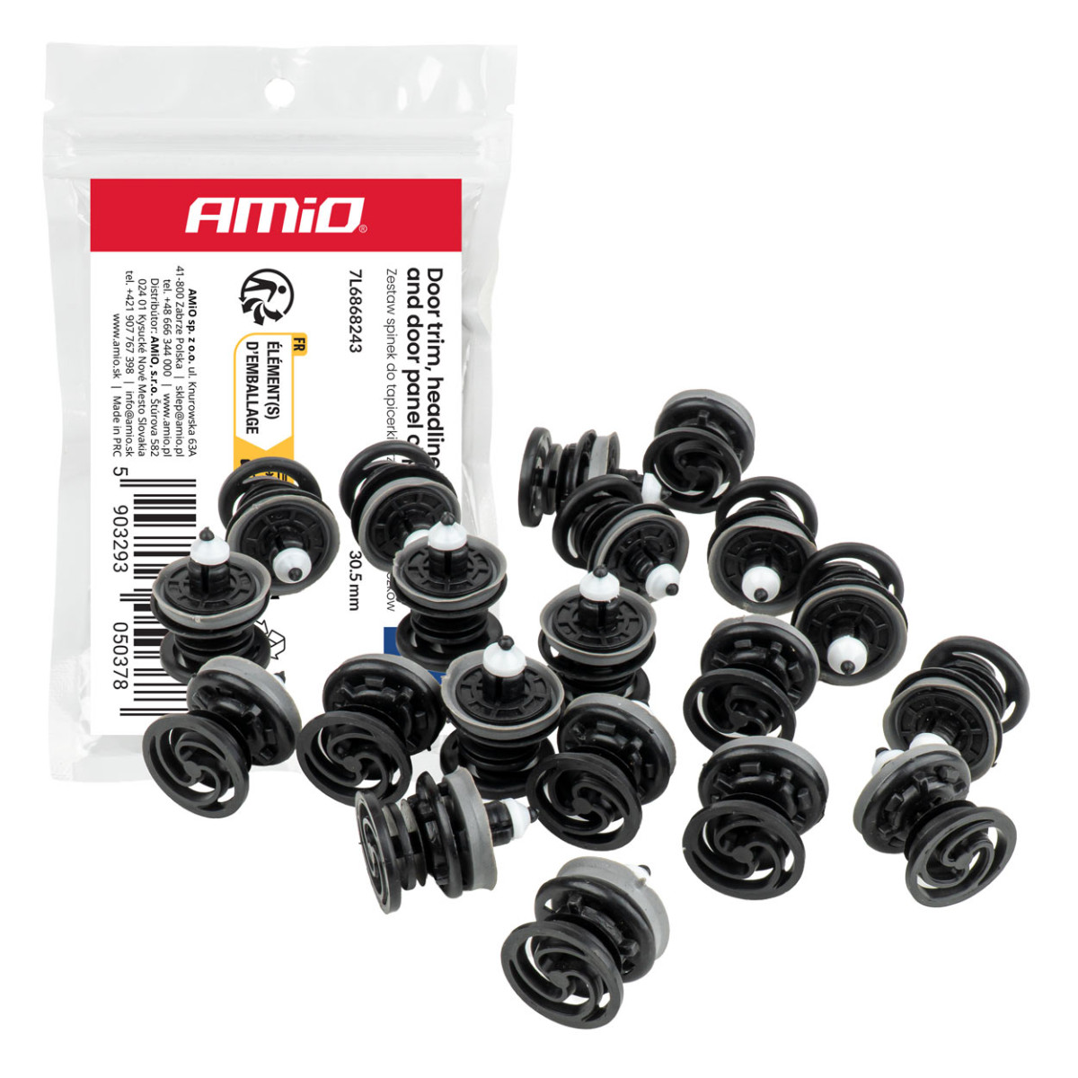 Ukse polstri, laepolstri ja küljepaneelide klambrite komplekt 30,5 mm, 20 tk, AMIO-05037