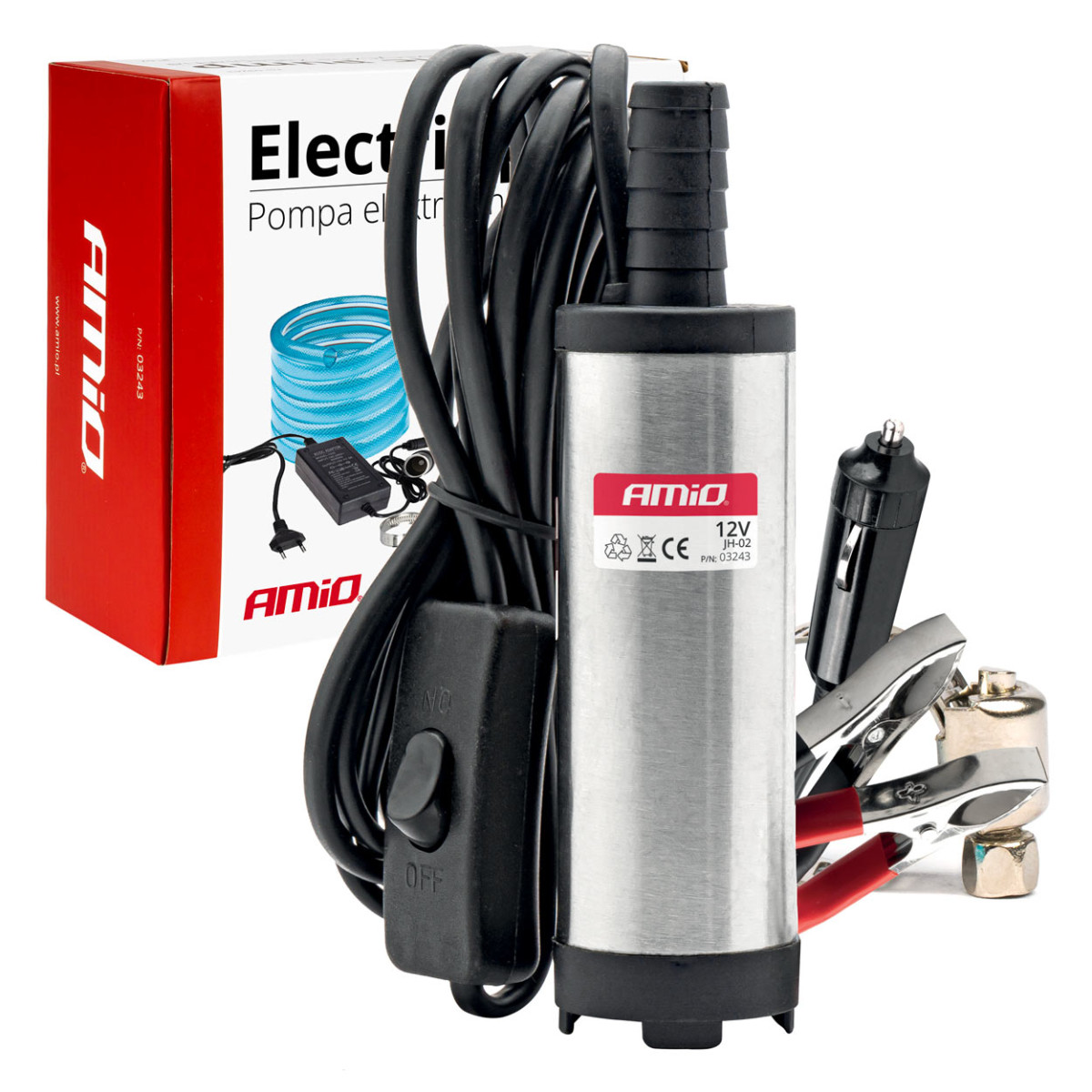 Elektriline diiselkütuse imemispump 38 mm 12V/230V voolikuga AMIO-03243