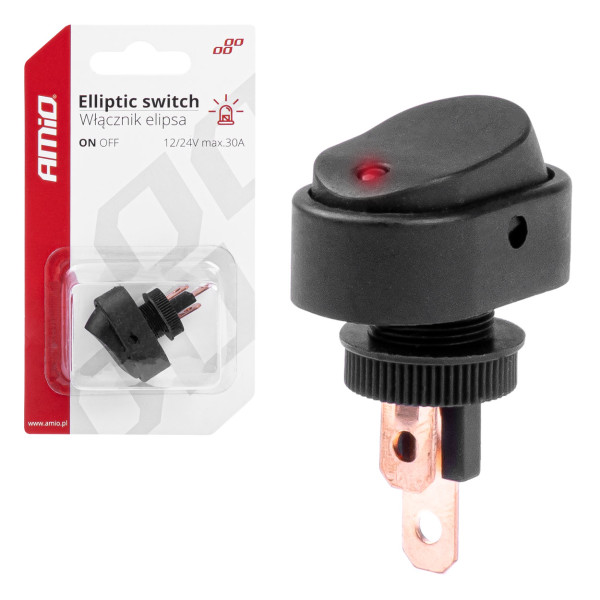 Elliptiline lüliti punase tulega 12/24V max 30A SISSE/VÄLJA AMIO-03089