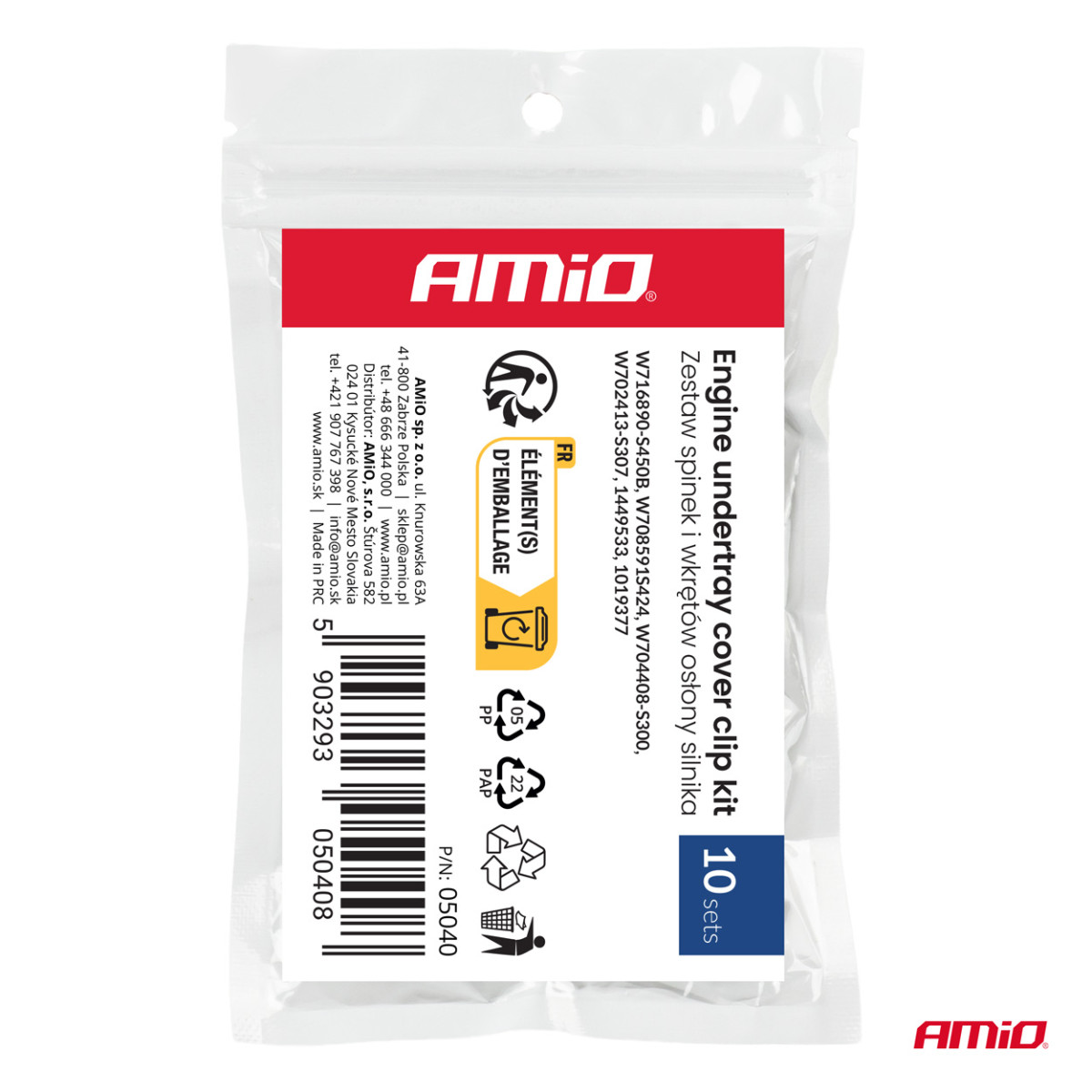 Mootorikaitse klambrite ja kruvide komplekt, 10 komplekti, AMIO-05040