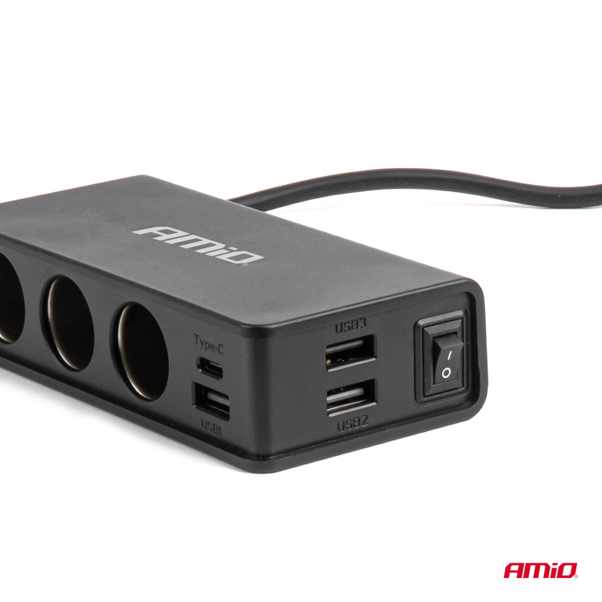 Pistikupesa jaotur 12/24V koos 3x USB-A, USB-C, QC3.0, PD3.0 148W AMIO-04836