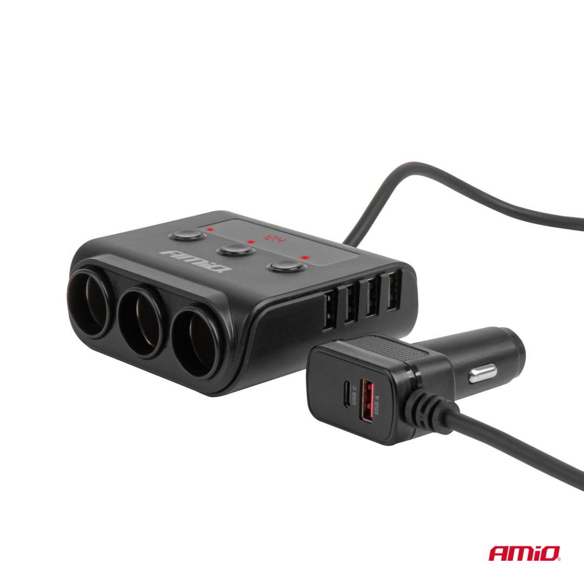Pistikupesa jaotur 12/24V koos 4x USB-A QC3.0 PD3.0 180W AMIO-04835