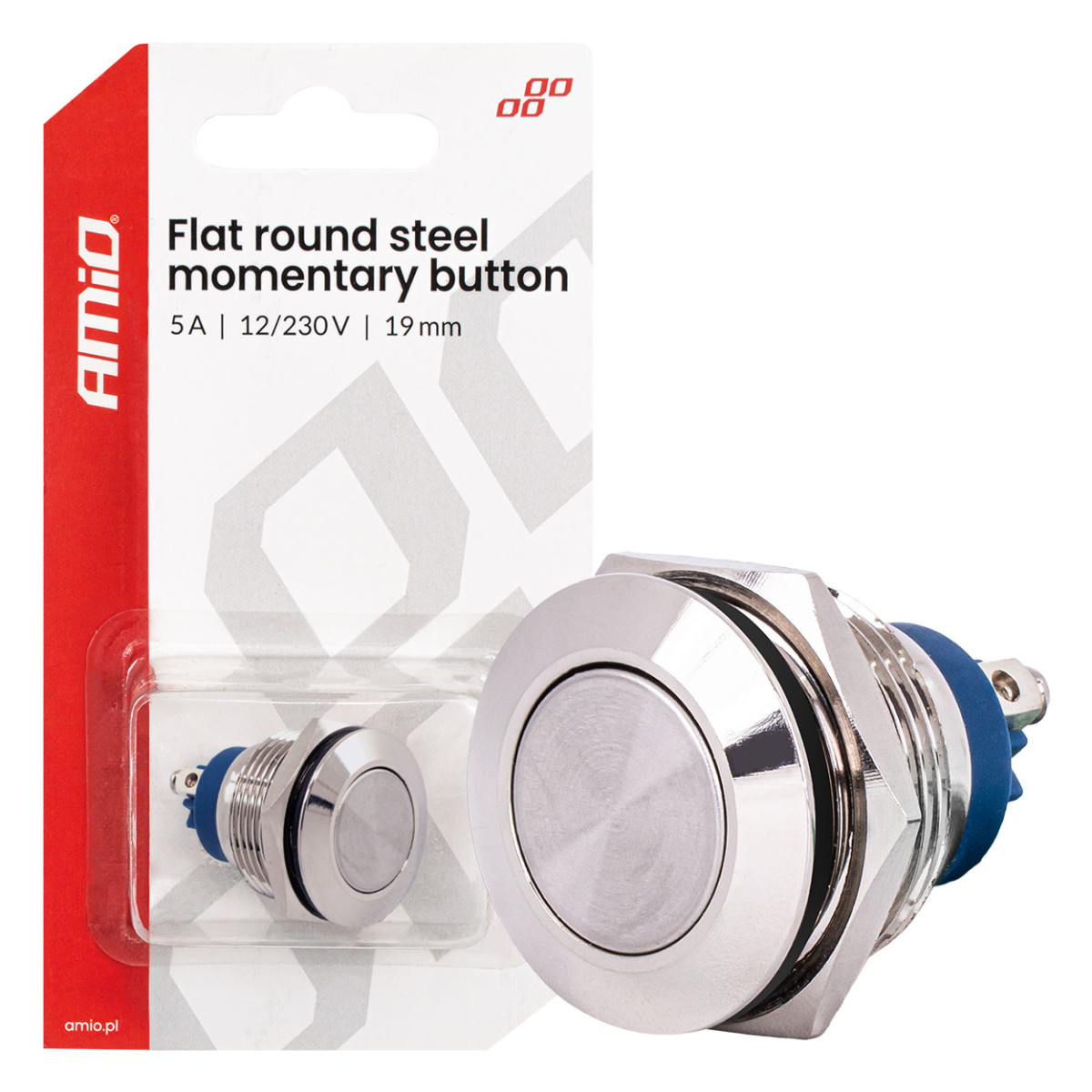 Lame ümmargune hetkeline surunupp, 19 mm, 5 A, 12/230 V AMIO-04436