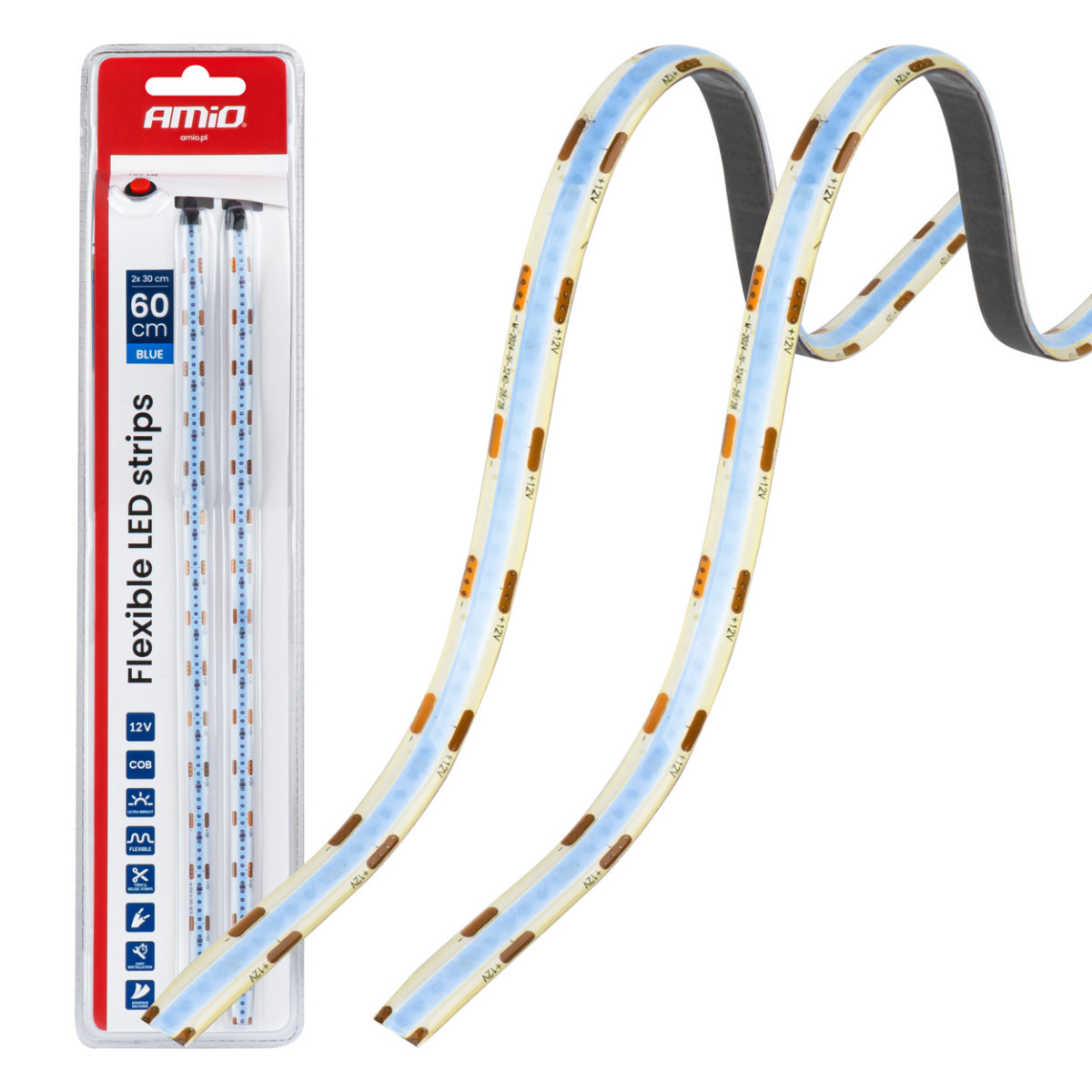 Painduvad COB LED-ribad 2x30 cm 12V, sinised