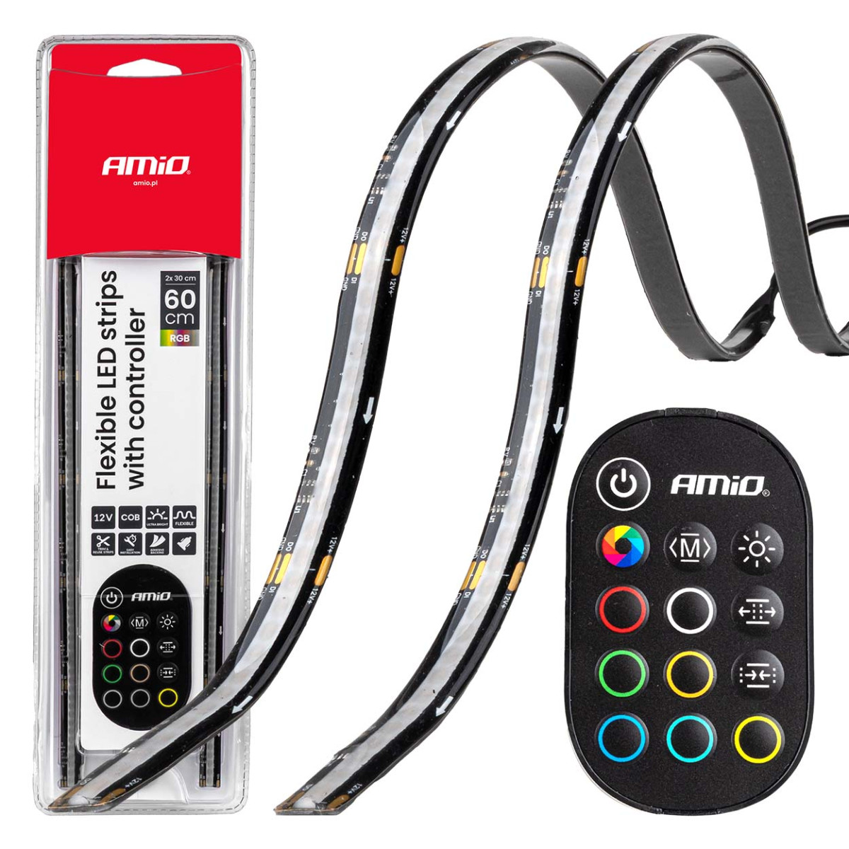 Painduvad külgmised LED COB ribad 2x30 cm 12V, RGB erinevad värvid, puldiga