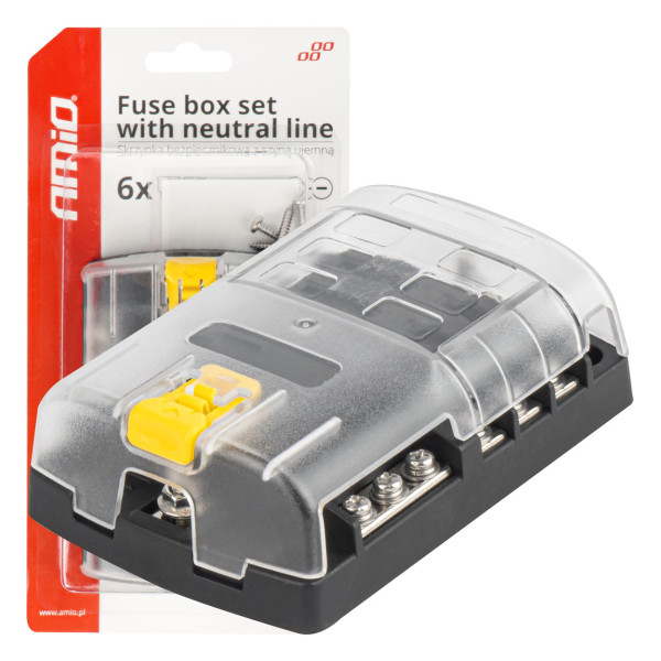 Kaitsmekarp, 6-pesaline kruvikontaktide ja negatiivse klemmiga AMIO-03833