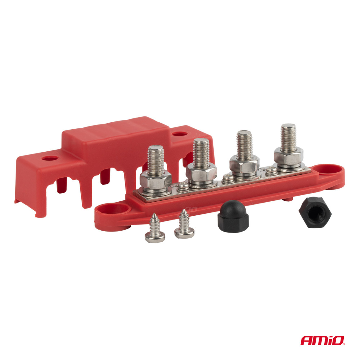 Positiivse poolusega jaotusplokk 4 M10 poldiga, siinilatt 12/24/48V 250A, AMIO-03812