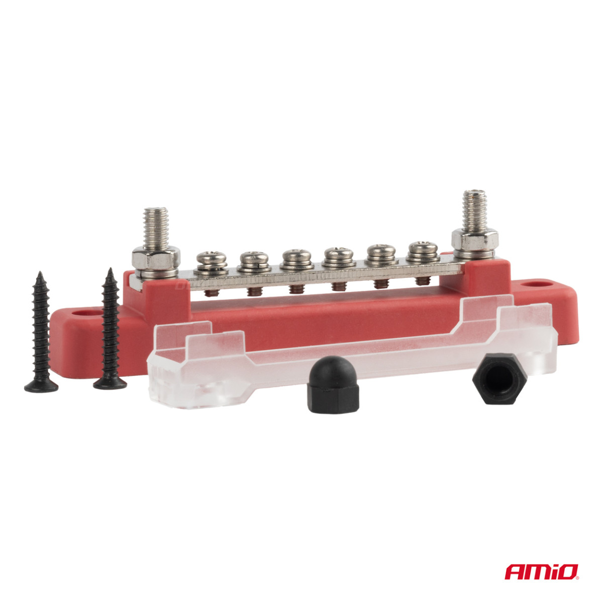 Positiivse poolusega jaotusplokk 4 M6 kruviga, siinilatt 12/24/48V 150A, AMIO-03810