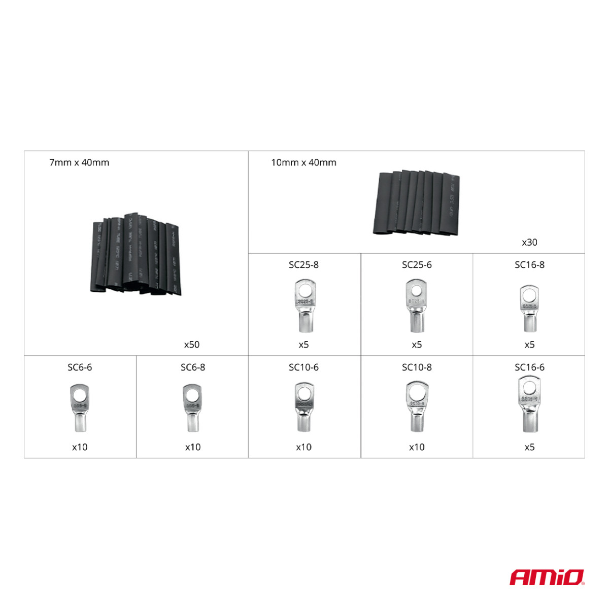Termokahanevad juhtmeühendused ja hülsid, 140 tk. AMIO-04122
