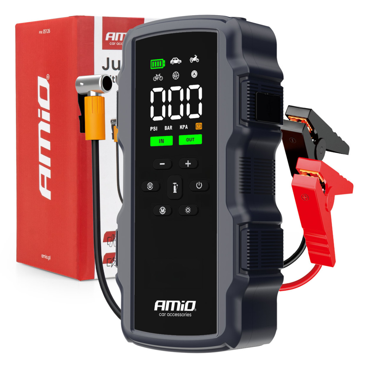 Käivitusabi 4 ühes kompressoriga / varupatarei 12V 17Ah 900A, AMIO-05126