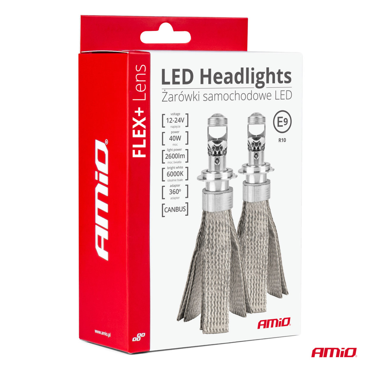 LED esitulede pirnid FLEX+ seeria H4 läätsega 12V 24V 6000K Canbus, 2 tk. AMIO-03658