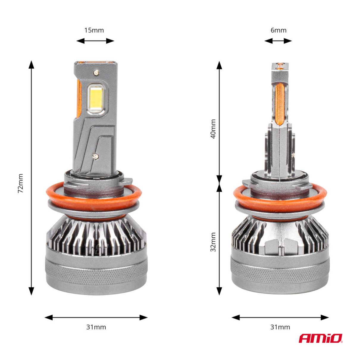 LED-esitulede pirnid HP seeria H8/H9/H11/H16 Canbus AMiO-03677
