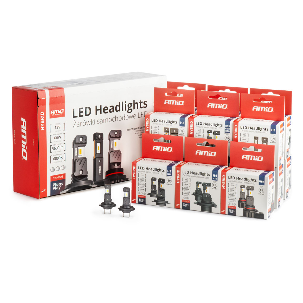 LED-esitulede pirnide komplekt 16 tk, Hybrid series H1 H3 H4 H7 HB3 HB4 6000K Canbus, AMIO-04120